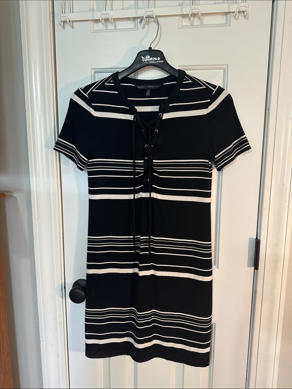 Wilson Black and White Striped Lace-Up Short Sleeve Dress